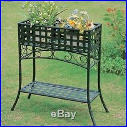 Metal Planter Stand Elevated Rectangular in Black Wrought Iron, Rust Protected