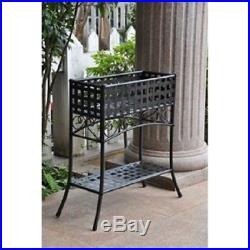 Metal Planter Stand Elevated Rectangular in Black Wrought Iron, Rust Protected