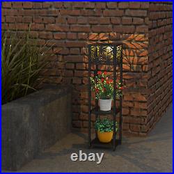 Metal Pot Plant Stand with Solar LED Light Garden Flower Display Rack Outdoor NEW
