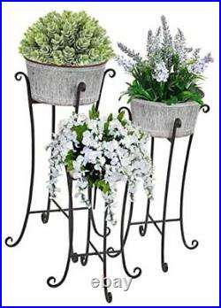 Metal Potted Plant Stand Set of 3 with Removable Galvanized Pots, for Indoor