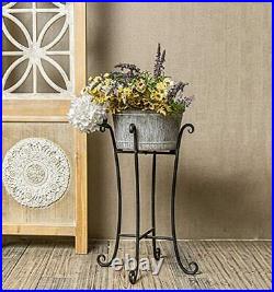 Metal Potted Plant Stand Set of 3 with Removable Galvanized Pots, for Indoor