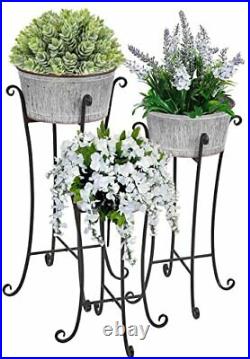 Metal Potted Plant Stand Set of 3 with Removable Galvanized Pots for Indoor O