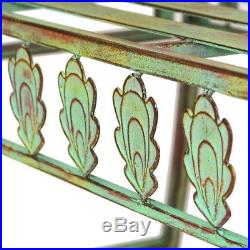 Metal Scroll Arm Backless Bench / Plant Stand with Peacock Tail Motif