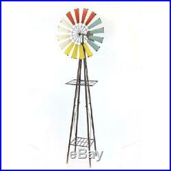 Metal Windmill Garden Plant Shelf Rack Stand Kinetic Spinning Action