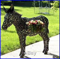 Metallic Donkey Flower Plant Stand Lawn Ornaments Garden Decor Yard Art