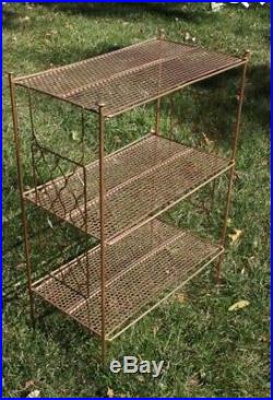 Mid Cent Mod Atomic Vintage Metal Wire Gold 3 Tier Shelf Book Plant Stand Shoes