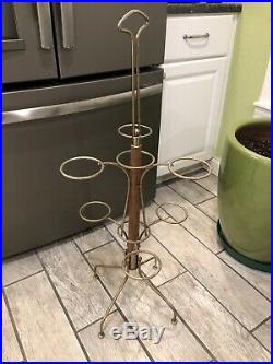 Mid Century Atomic Plant /Herb Stand. Wooden Metal. 6 Holders. Vintage! RARE