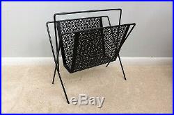 Mid Century Mesh 2 Tier End Table and Matching Magazine Rack Black Plant Stand