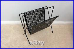 Mid Century Mesh 2 Tier End Table and Matching Magazine Rack Black Plant Stand