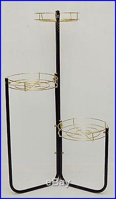Mid Century Metal Brass Gold and Black Plant Stand 3 Triple Hollywood Regency