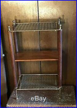 Mid Century Modern Atomic Gold Mesh Teak 3-Tier Plant Phone Stand Side Table 21