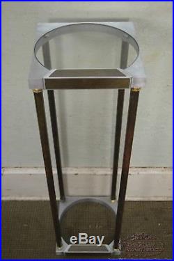 Mid Century Modern Mixed Metal Inset Glass Top Plant Stand