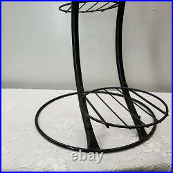 Mid Century Modern Plant Stand Black Metal Vintage Side Shelves Accent Table