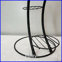 Mid Century Modern Plant Stand Black Metal Vintage Side Shelves Accent Table