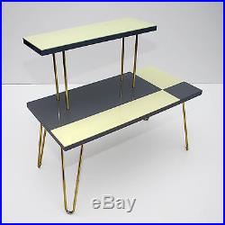 Mid-Century Modern Plant Stand Table Shelf Hairpin Legs Gray Beige 50s Vintage