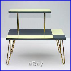 Mid-Century Modern Plant Stand Table Shelf Hairpin Legs Gray Beige Germany 50s
