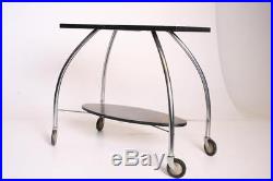 Mid Century Modern ROLLING CART bar tea table black vintage metal plant stand 50