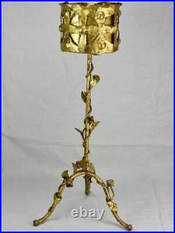 Mid century French baroque plant stand with gold patina and rose motifs