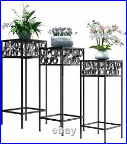 Modern 3PC Metal Plant Stand Flower Pot Holder Stand Garden Indoor Outdoor Black