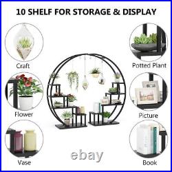 Modern Bonsai Flower Pot Holder with 6Hooks Indoor Versatile Storage Shelf Black