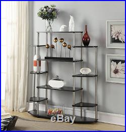 Modern Bookshelf Wall Unit Plant Stand Display Open Shelf Design Black Bookcase