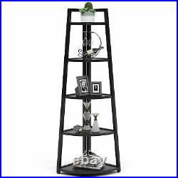 Modern Corner Shelf Storage 5 Tier Black Ladder Shelf Plant Stand 25.9L x 70H