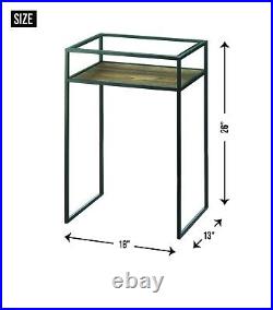 Modern Glass Top Curio Case Display Iron End Side Bedside Table Plant Stand