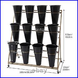 Modern Metal Movable Flower Display Stand, Plant Stand with Wheels and Buckets