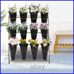 Modern Metal Movable Flower Display Stand, Plant Stand with Wheels and Buckets