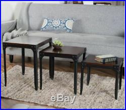 Modern Nesting Side Tables Set of 3 Wood Metal End Accent Stand Snack Plant