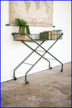 Modern Rolling Metal Wire Mesh Basket Console Plant Stand Serving Cart
