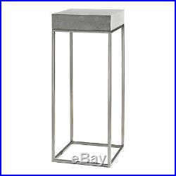 Modern Silver Concrete Top Pedestal Table Plant Stand Square Gray Industrial