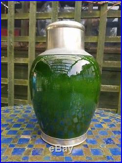 Moroccan Handmade Glazed Ceramic Pottery Pewter Metal Vase Plant Pot Decorative