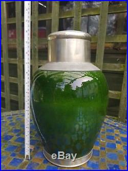 Moroccan Handmade Glazed Ceramic Pottery Pewter Metal Vase Plant Pot Decorative