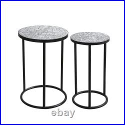 Mosaic Black Metal Round Side Table Plant Stand Bistro Table Glass Top Ind
