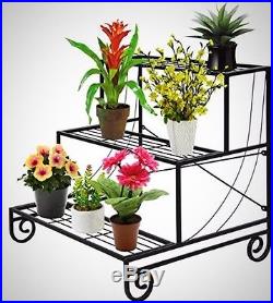 Multiple Plants Flower Pot 3 Tier Metal Decor Holder Shelf Fashion Elegant Black