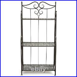 MyGift 45 Inch Scrollwork Design Brown Metal Foldable 3 Tier Plant Rack Stand