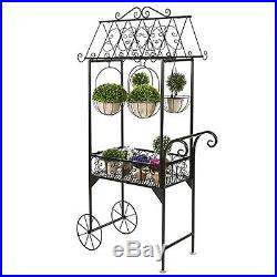 MyGift Large Black Metal Freestanding Scrollwork French Trolley Cart Plant Stand