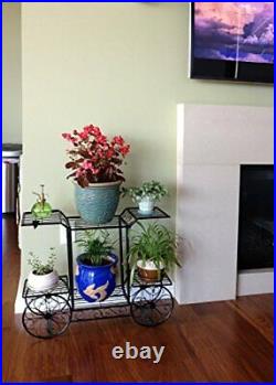 MyGift Multi Tiered Black Metal Indoor Garden Plant Stand Cart, Flower Pot Displ