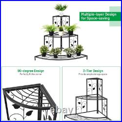 NNECW 3-Tier Metal Corner Plant Stand for Indoor & Outdoor Use