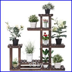 Natural Wood 6 Tier Plant Pot Flower Stand Rack Multi Level Modern Look Design