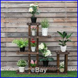 Natural Wood 6 Tier Plant Pot Flower Stand Rack Multi Level Modern Look Design