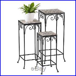 Nesting Plant Stand 3 Piece Set Square Flower Tables Black Accent Home Decor New