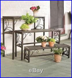 Nesting Sturdy Metal Plant Stands with Scrollwork Set of 3 Flower Garden Decor NEW