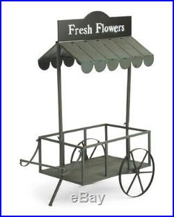 New! Metal Cart Planter Handle Decorative Garden Wagon Wheels Plant Stand