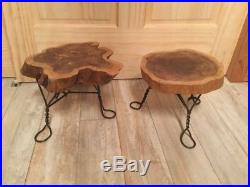 New Set Of 2 Industrial wood plant stand bonsai table natural edge Metal Base