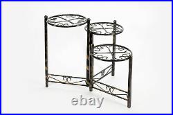 ORE International Three Tier Heart Clover Black/Gold Round Plant Stand LB-1704