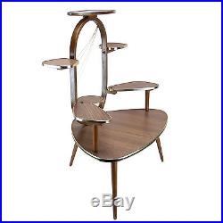 Old Vintage Plant Stand Diplay Table Shelf Brown Mid-Century Modern 1950s