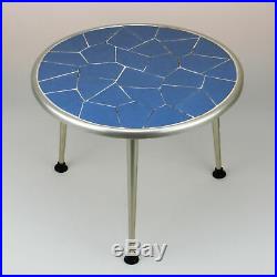 Original True Vintage Plant Stand Coffee Table Blue Tiles Metal 50s Mid-Century