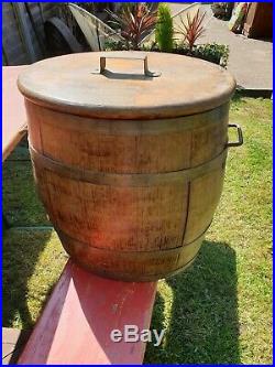 Original Wooden Vintage French Churn Plant Stand Storage Barrel Metal Straps